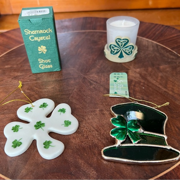 St Patrick’s Day Decor Lot Shamrock Crystal Shot Glass Stained Glass and More - Picture 2 of 11